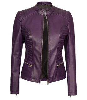 womens cafe racer purple leather jacket