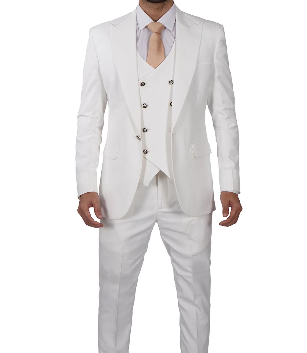 Mens Three Piece White Wedding Suit for men