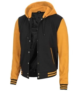 Mens Baseball Hooded Yellow and Black Varsity Jacket