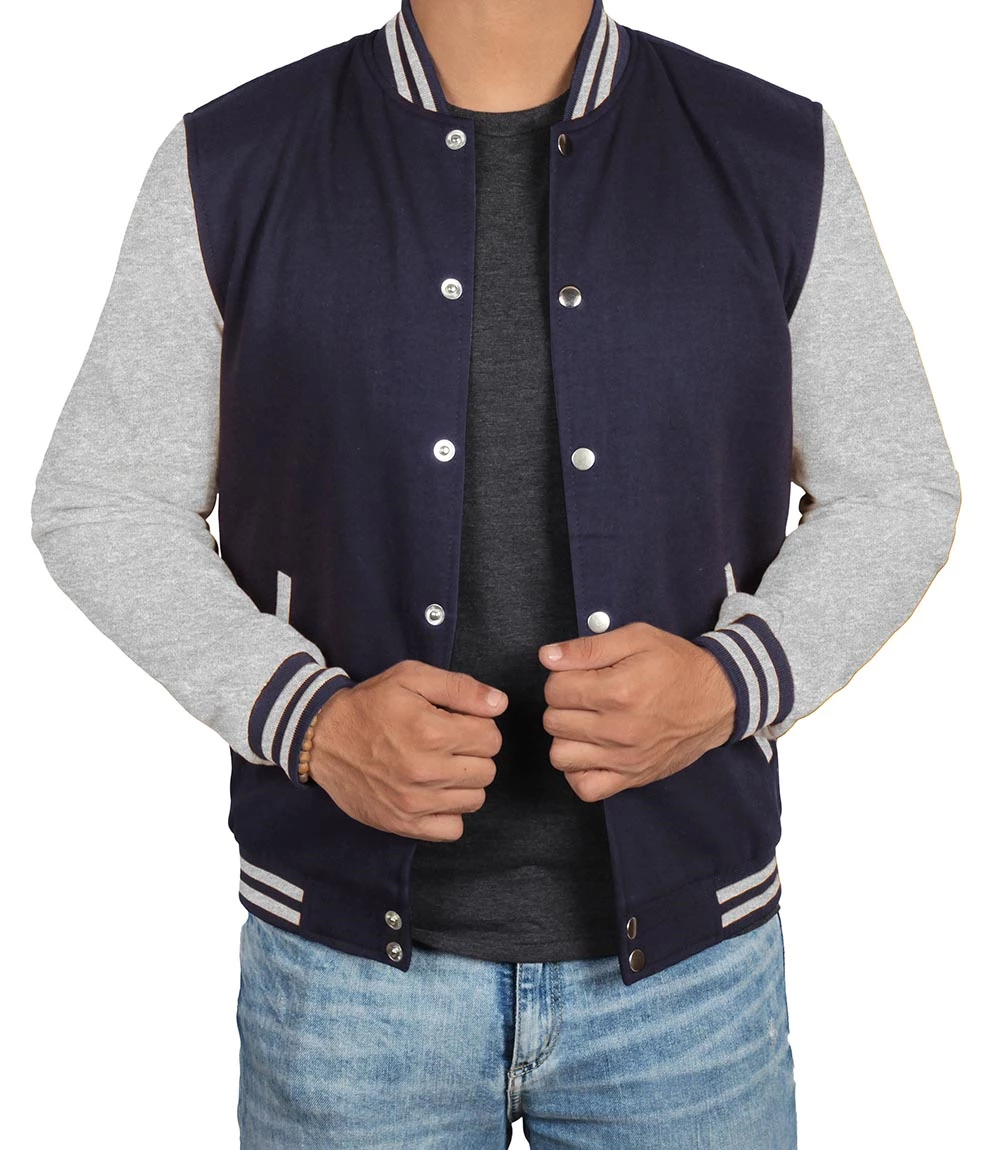 Men's Baseball Grey and Blue Varsity Jacket