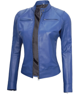 womens blue cafe racer jacket