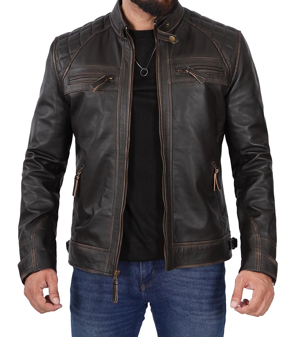 rub off leather jacket dark brown