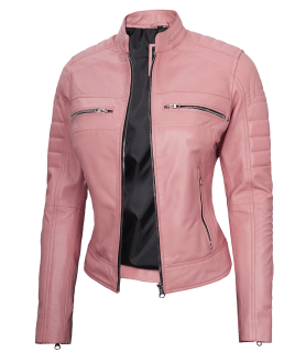 pink leather jacket cafe racer