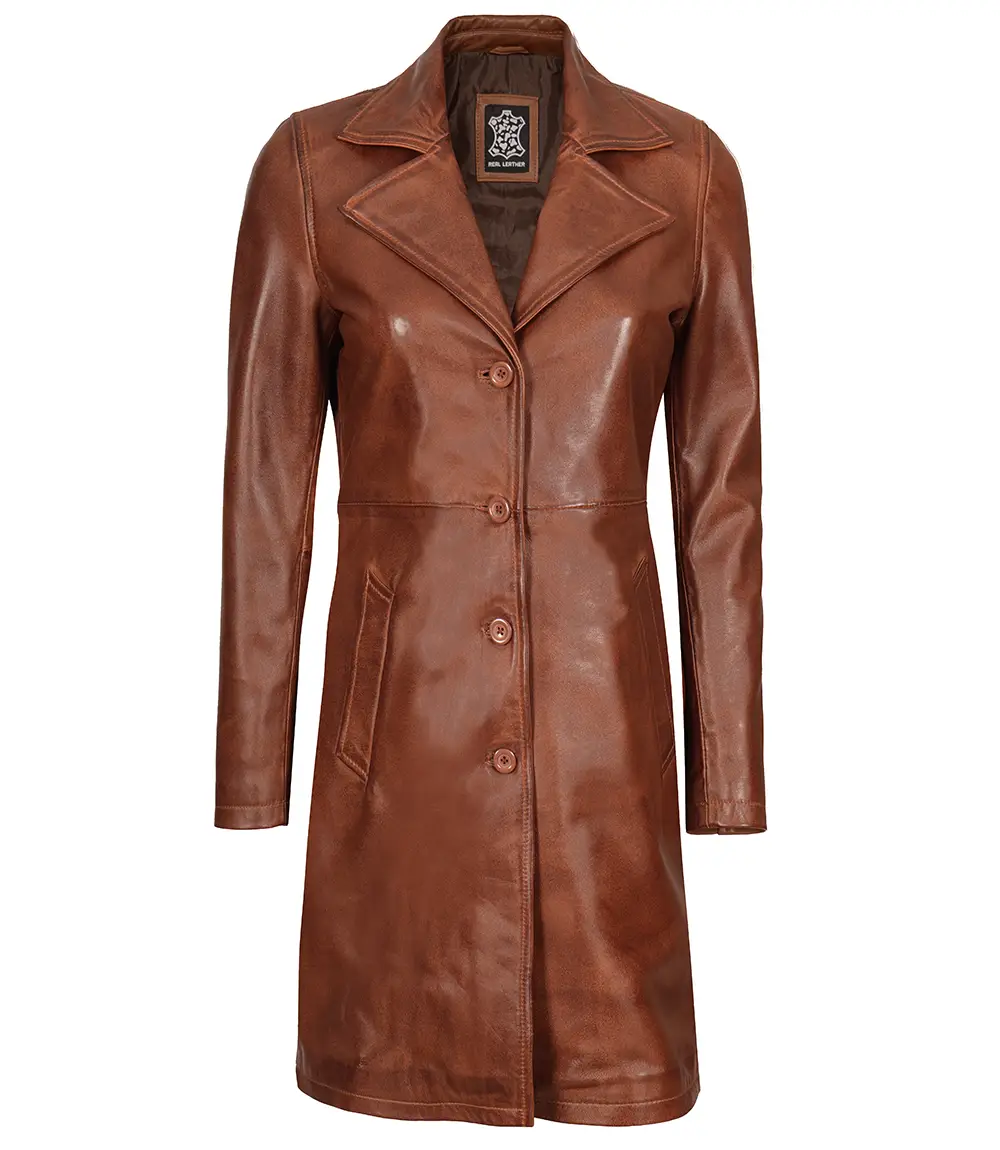 womens leather long car coat