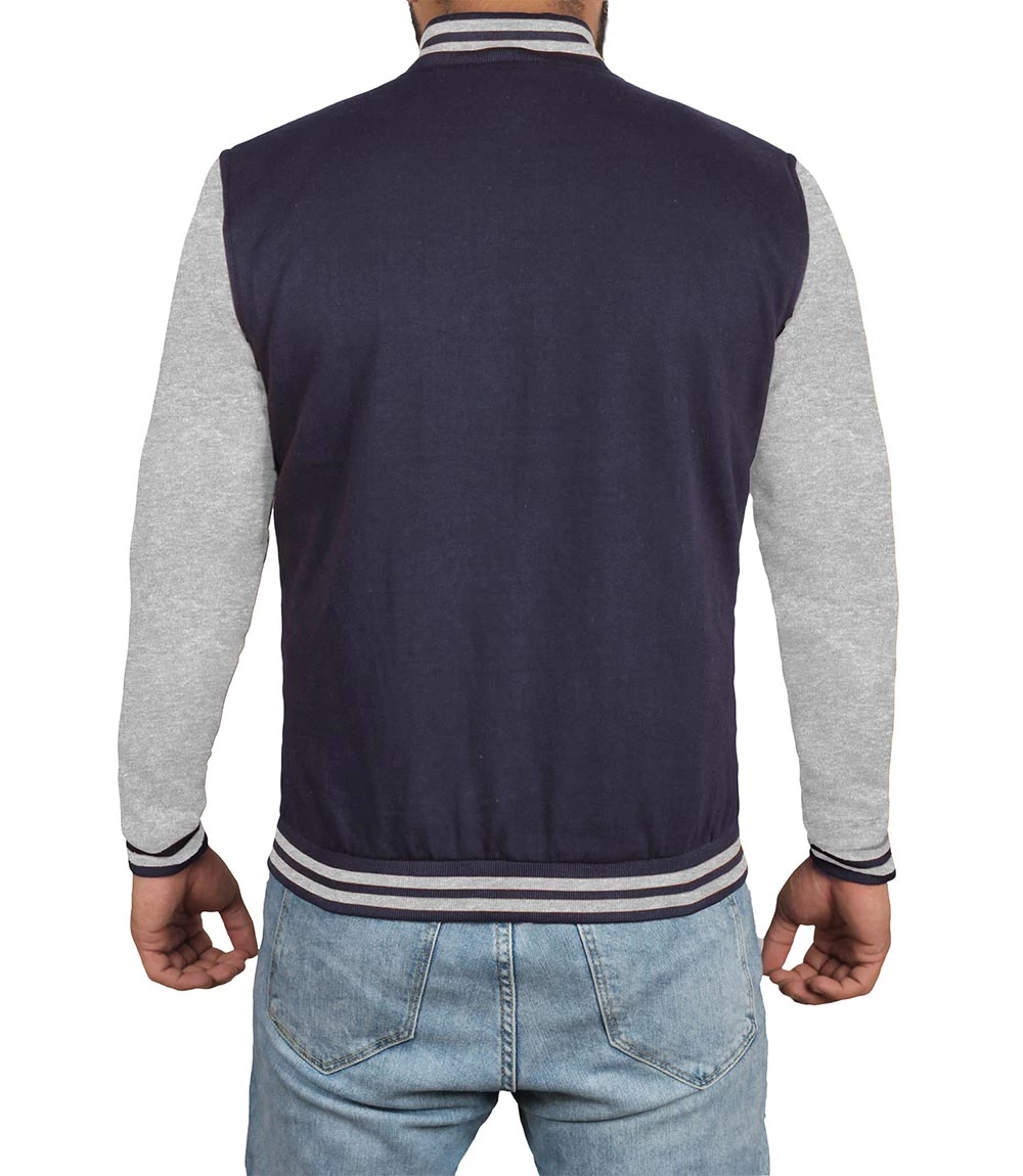 Mens Baseball Grey and Blue Varsity Jacket