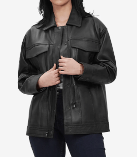 womens black oversized leather jacket