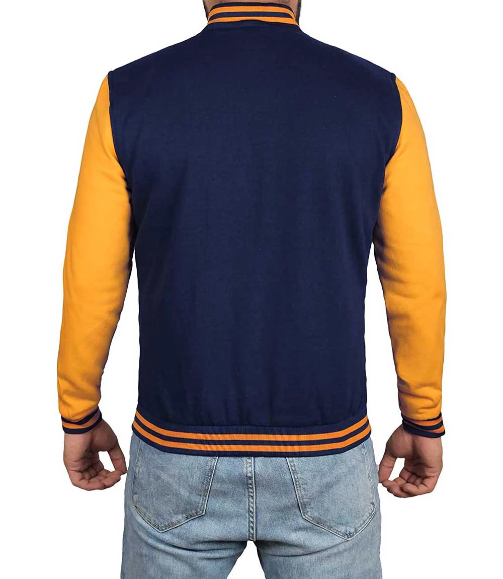 Mens Navy Blue and Yellow Baseball Style Jacket