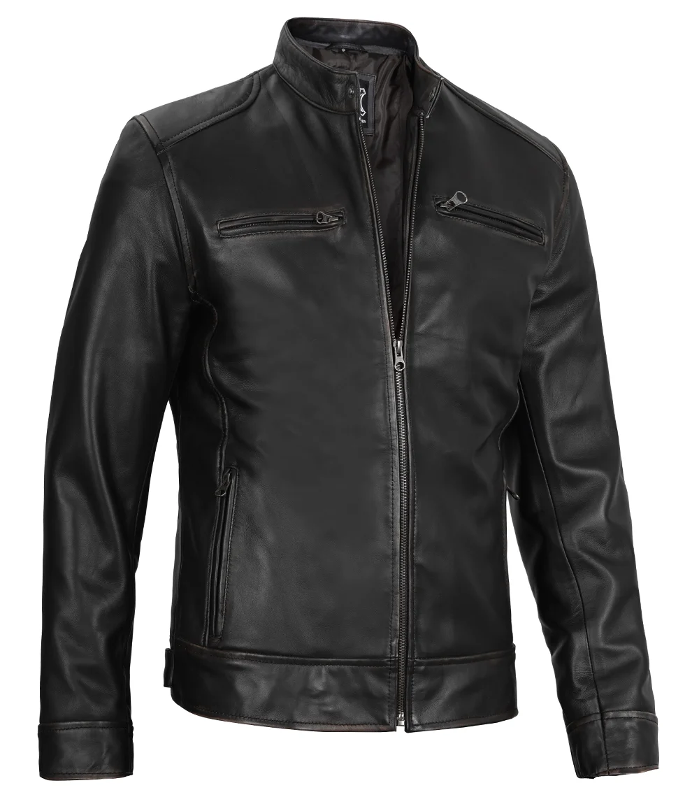 leaher jacket black cafe racer