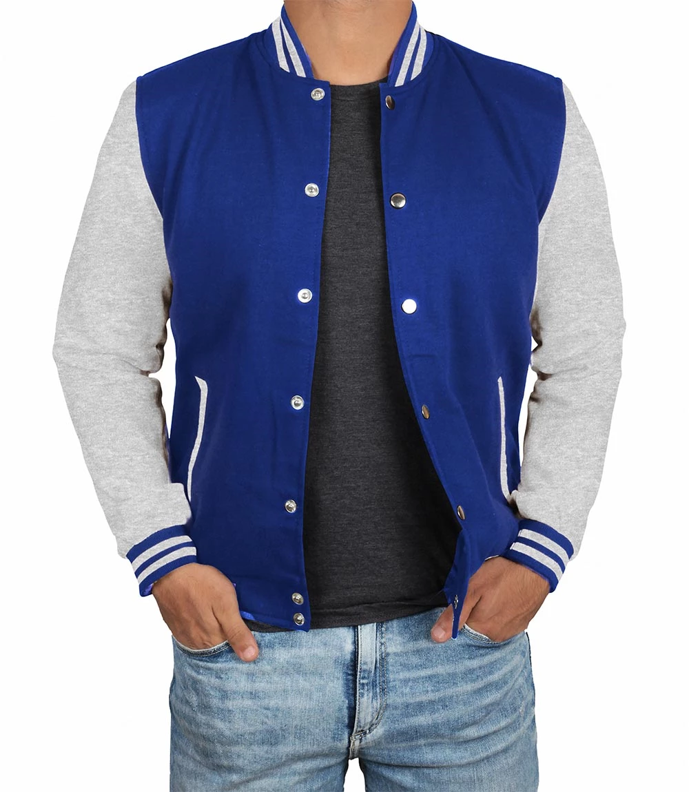 royal blue and grey letterman jacket