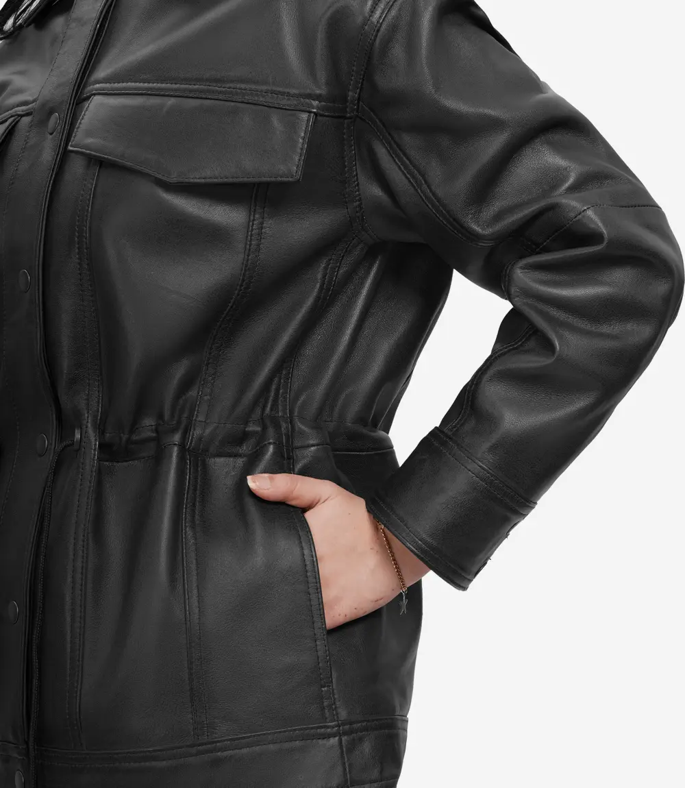 womens leather jacket in black oversized