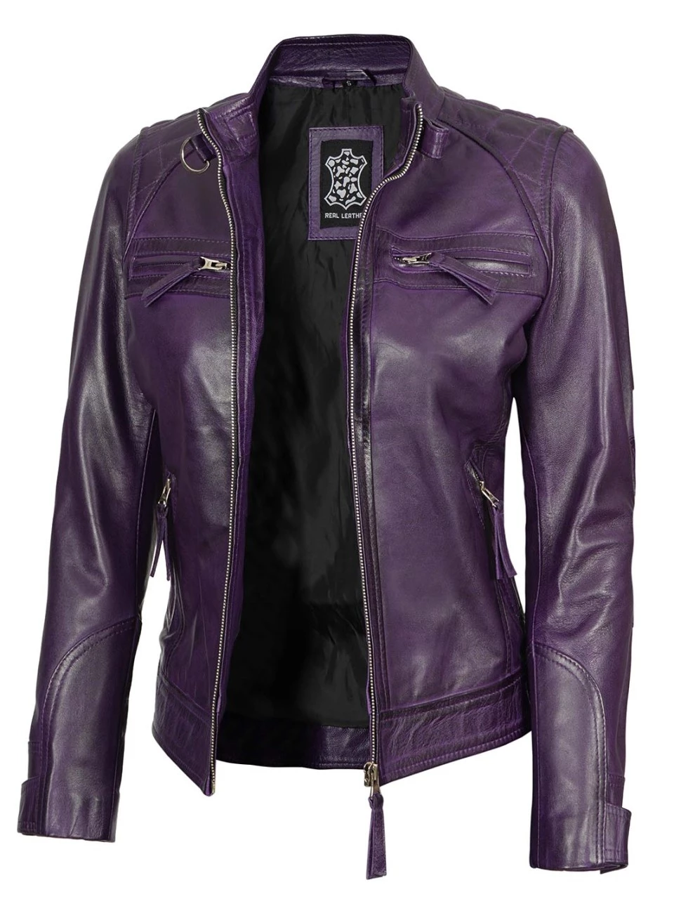 Women Quilted Purple Leather Jacket