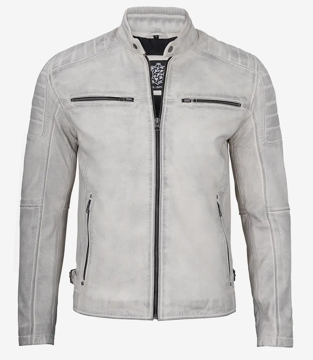 mens leather jacket offwhite grey wax