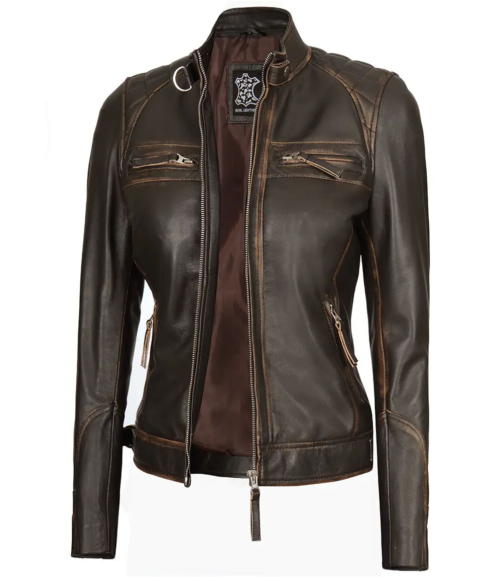 womens real leather brown jacket