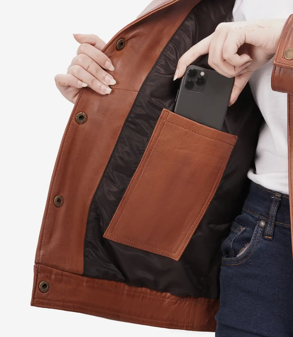 brown womens oversized leather jacket