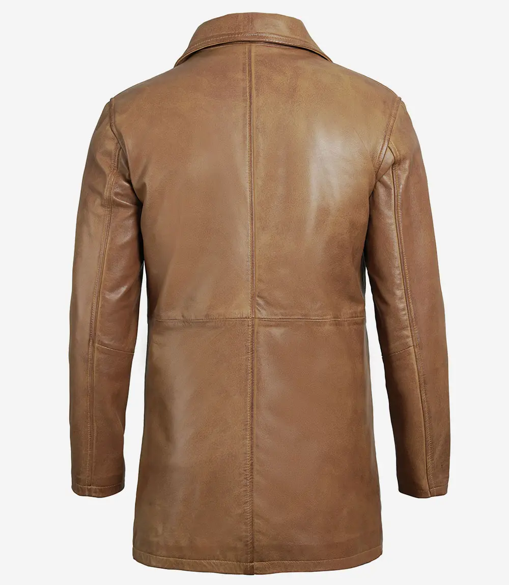 Camel 3 4 Leather Car Coat For Men
