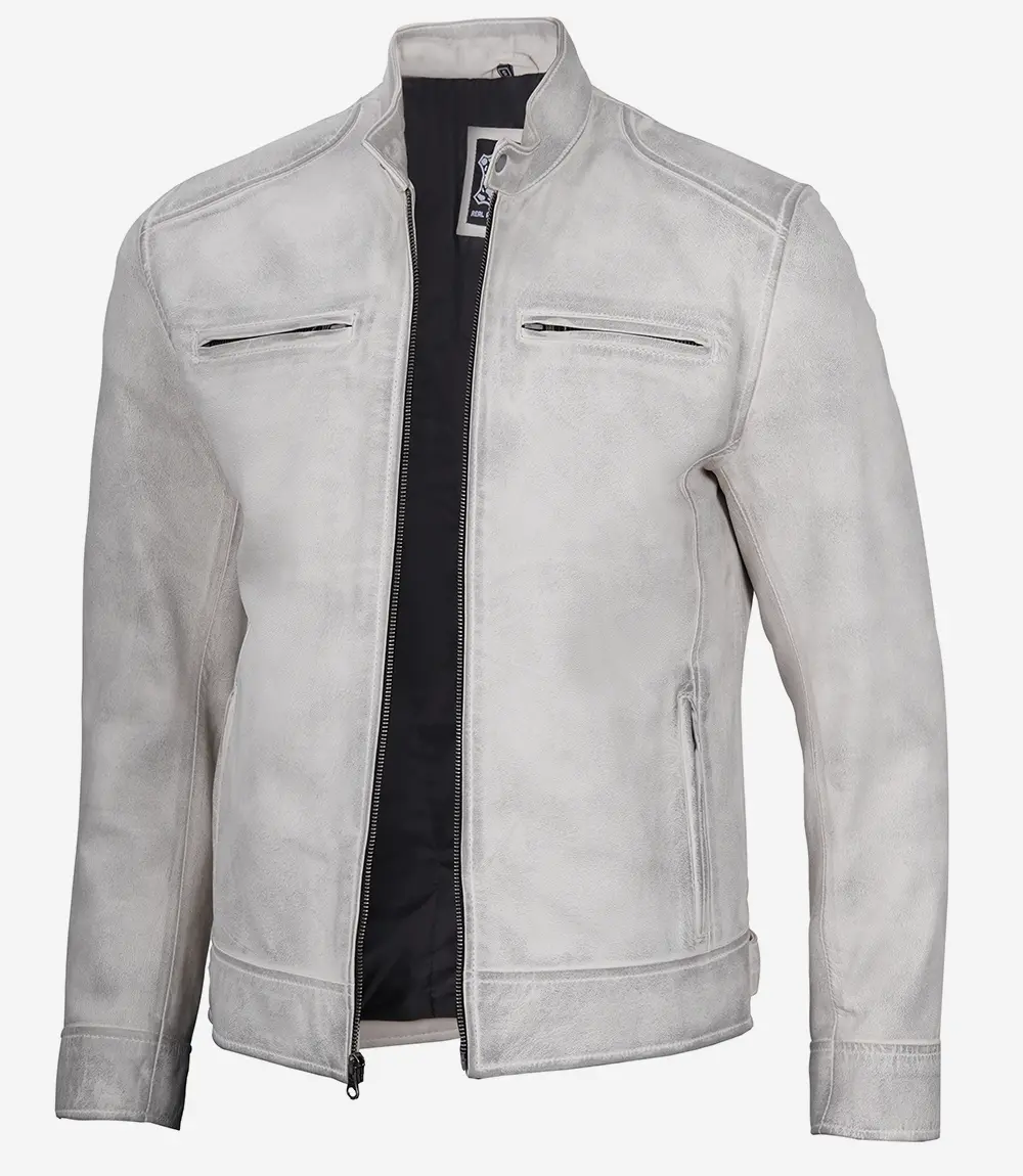 mens offwhite grey leather jacket