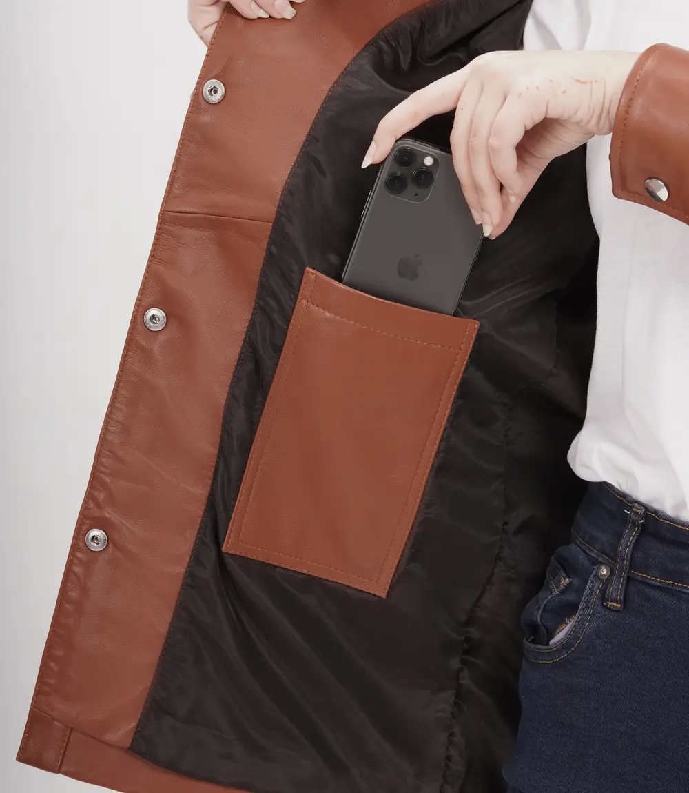 womens leather jacket with flap pockets coganc