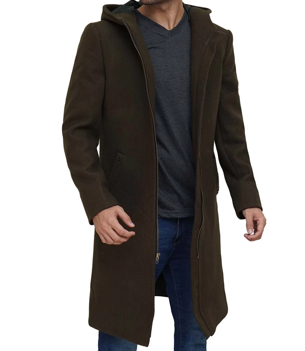 Hooded Wool Coat Mens