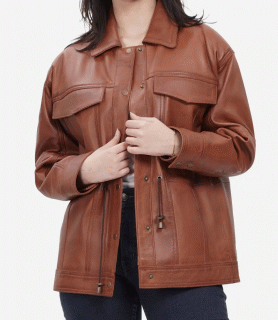 womens brown oversized leather jacket